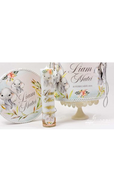 Trusou botez elefant personalizat si brodat Baby Boy Elephant 10